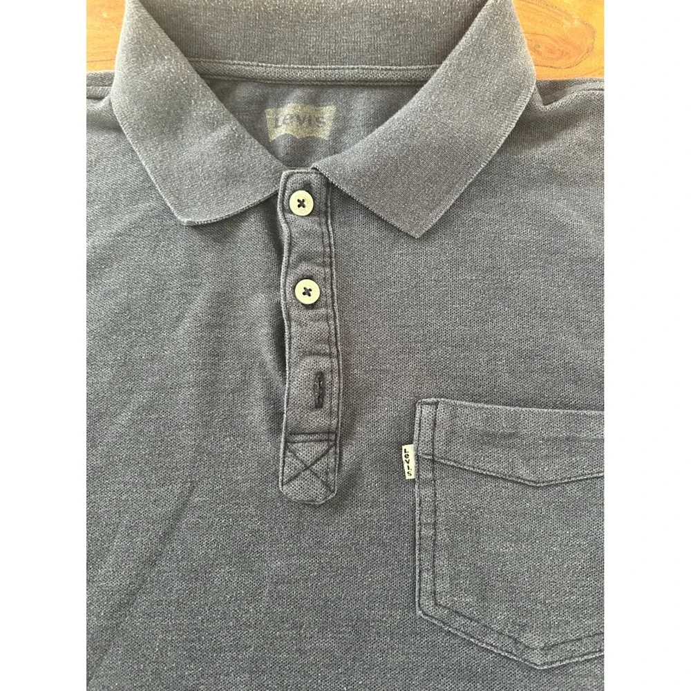 Levis Mens Small Navy Blue Pique Short Sleeve Pocket Polo Shirt Cotton Blend